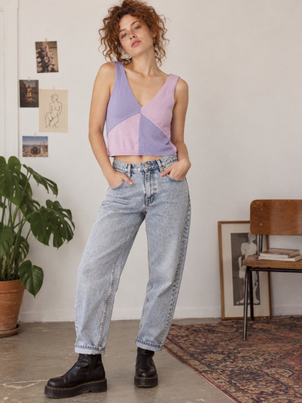 Princess Polly Purple Lilac Colorblock Knit Crop Tank Top XL US 12
